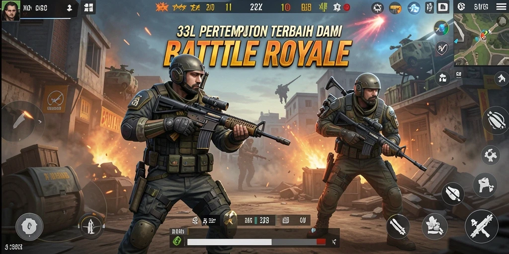 Screenshot gameplay 33L menampilkan pertempuran epik di arena Battle Royale.