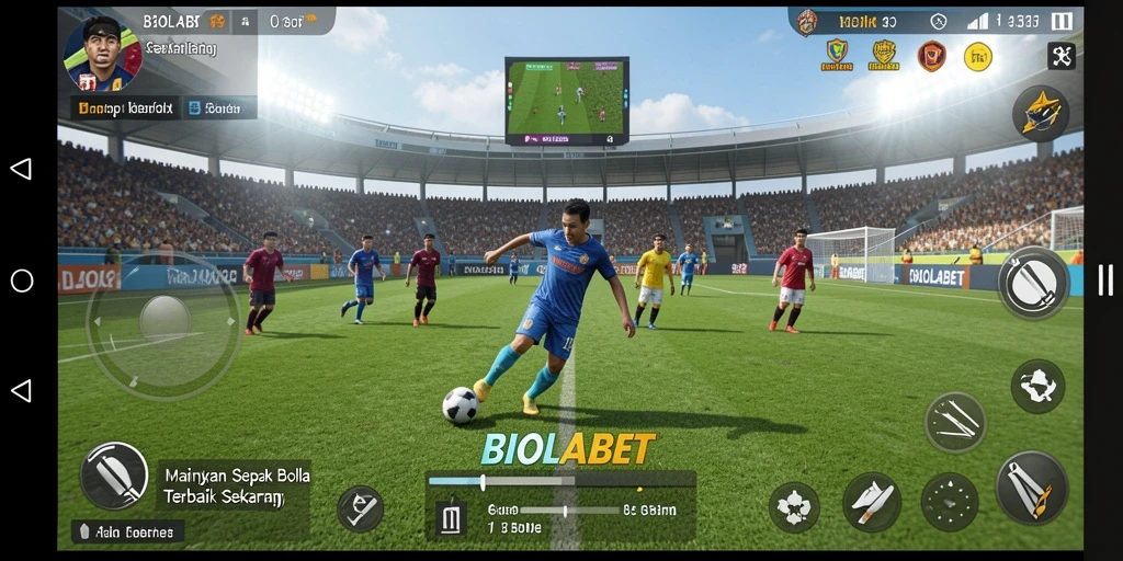 Tampilan gameplay seru dari BIOLABET dengan aksi sepak bola nyata.