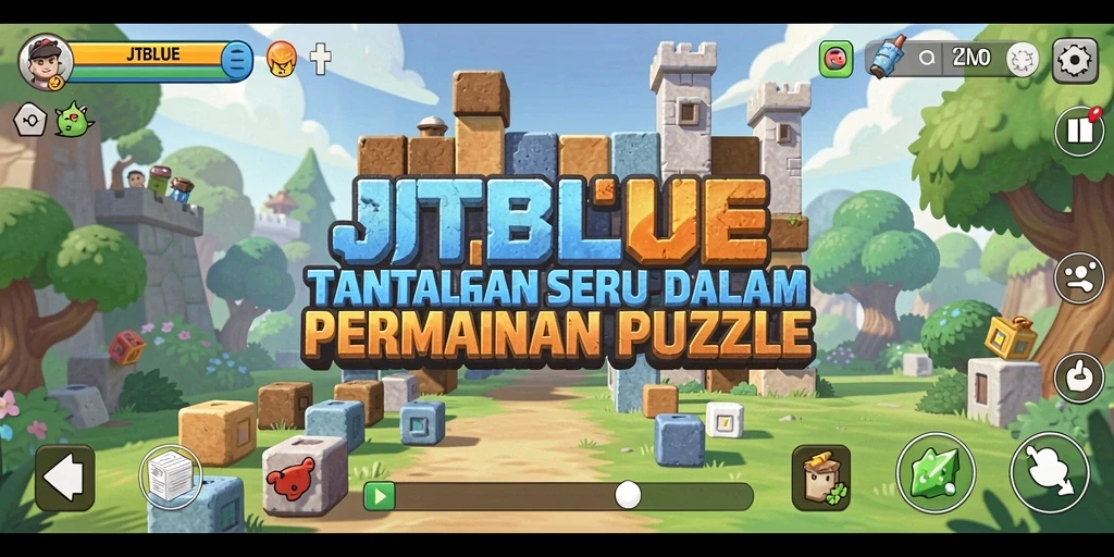 Screenshot JTBLUE menampilkan gameplay menantang penuh teka-teki.