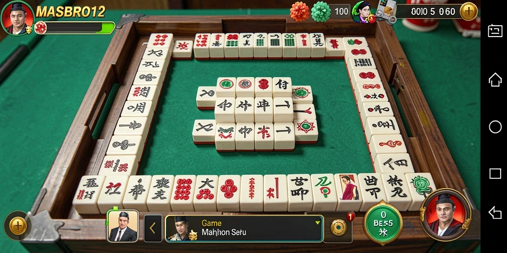 Tampilan gameplay seru di MASBRO12 dengan ubin Mahjong.