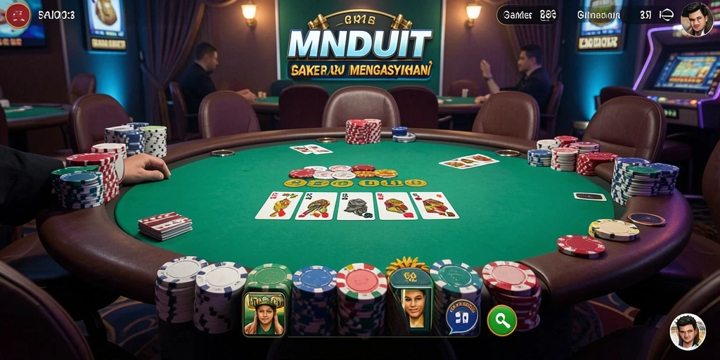 Tampilan gameplay seru di MNDUIT dengan suasana Poker yang mendebarkan.