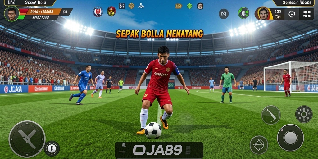 Tampilan gameplay OJA89 yang menegangkan saat pertandingan sepak bola.