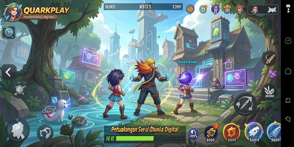 Screenshot menunjukkan aksi seru dalam gameplay petualangan QUARKPLAY.