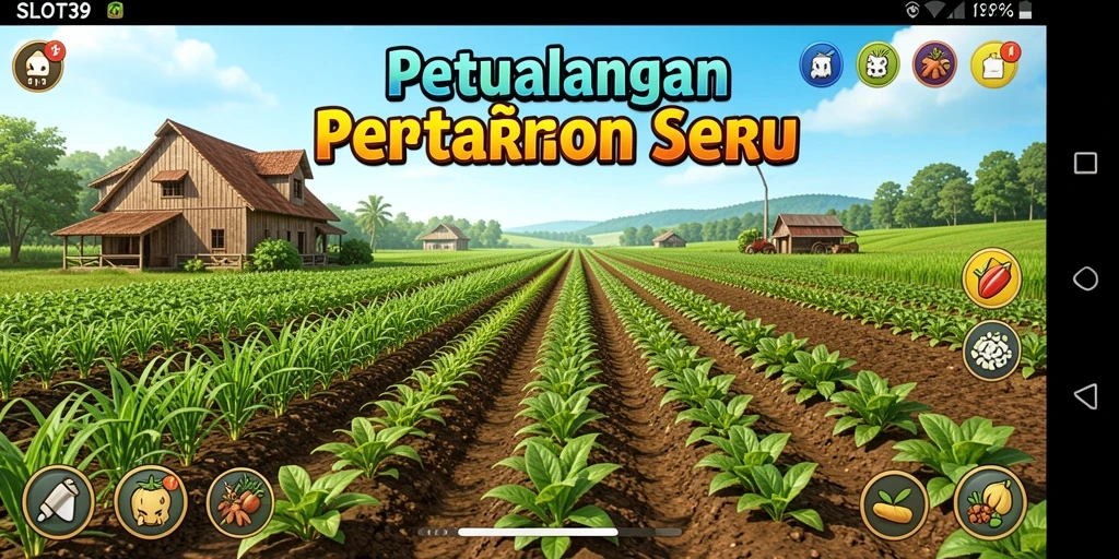 Tampilan gameplay SLOT39 yang menampilkan aktivitas bertani yang seru.