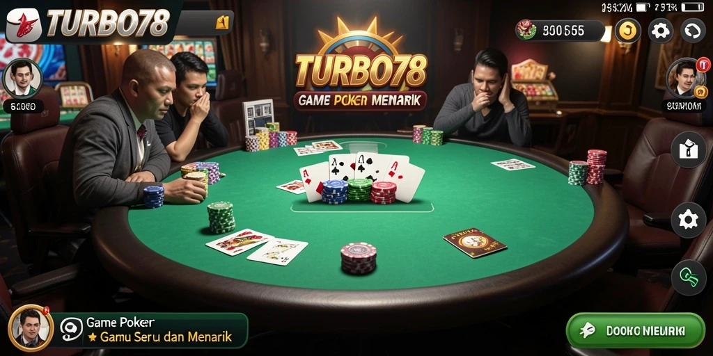 Tampilan aksi seru dalam permainan poker di TURBO78.