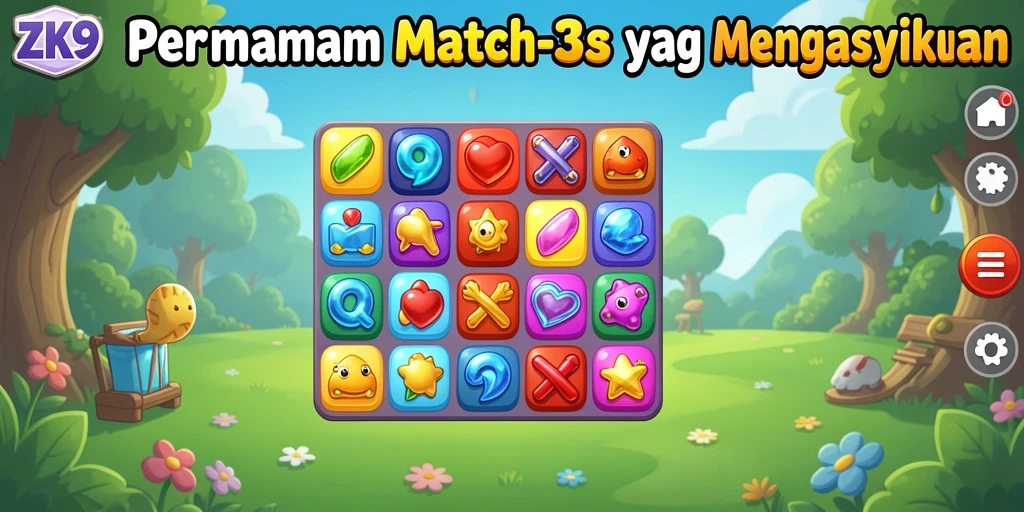 Tampilan gameplay seru ZK9 dengan tantangan Match-3 yang menarik.